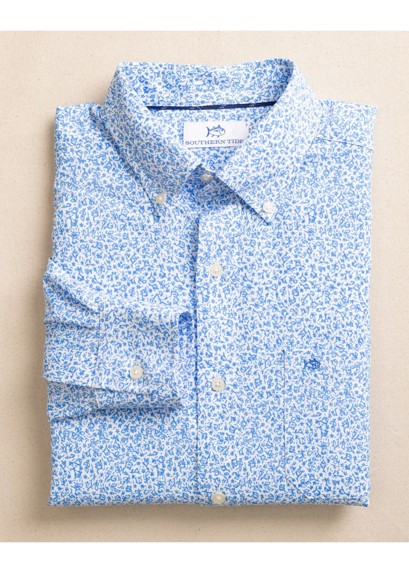 Southern Tide Southern Tide Flower Frenzy sport shirt -Boat Blue
