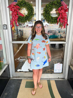 qos QOS Light Blue Under The Sea Creature Icon Tee Dress