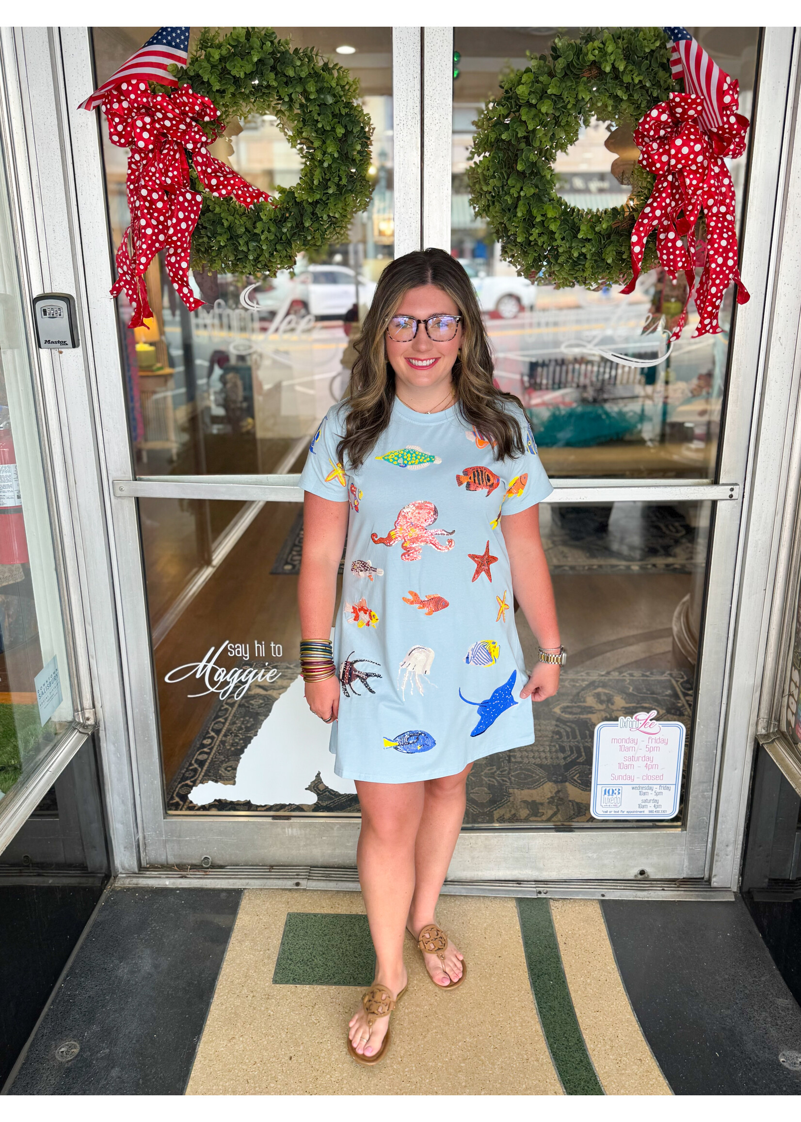 qos QOS Light Blue Under The Sea Creature Icon Tee Dress