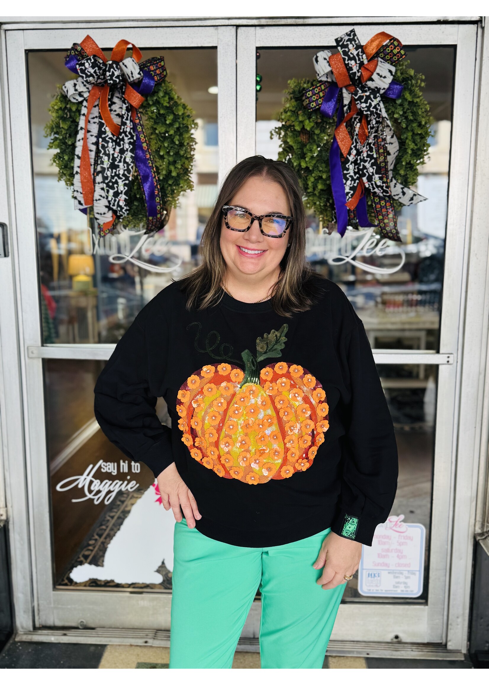 Queen of Sparkles QOS Black  + Orange Flower Sequin