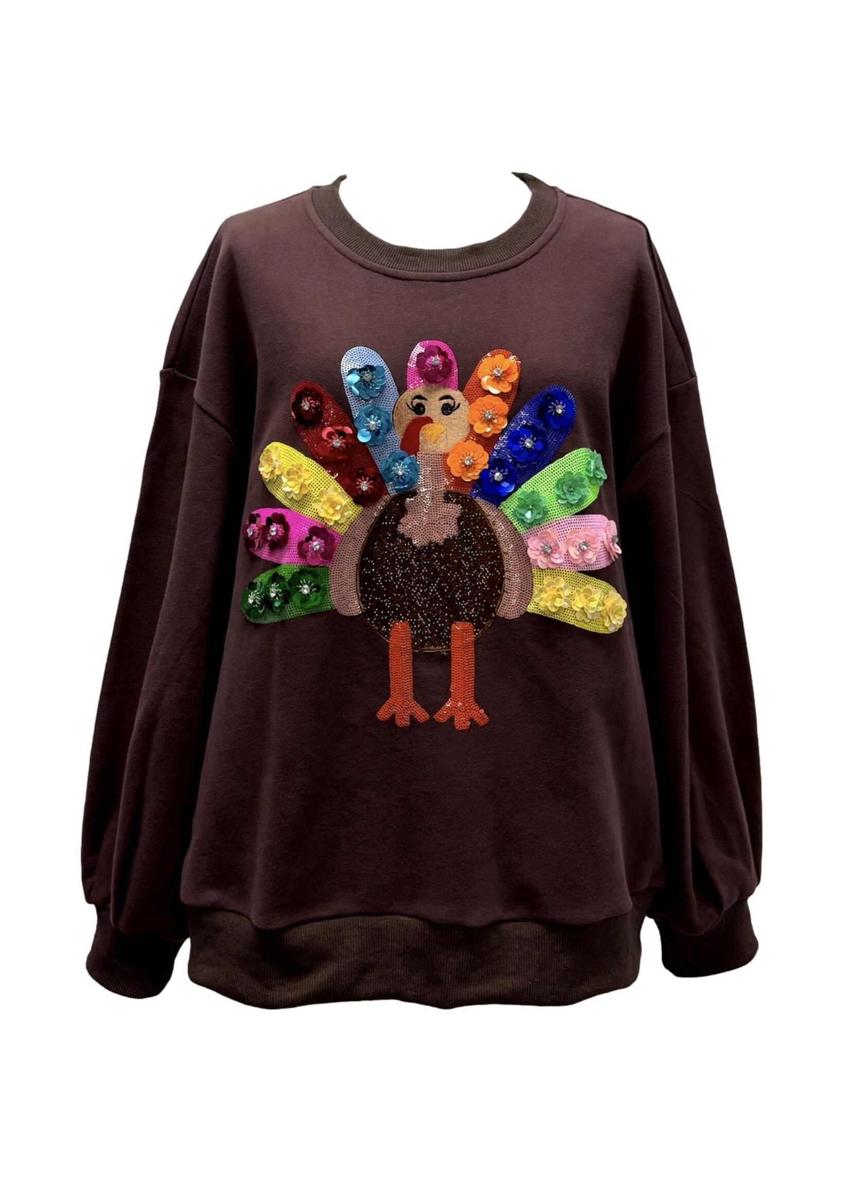 QOS Brown Rainbow Flower Turkey Sweatshirt
