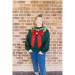 qos QOS Dark Green + Red Wreath Around the Neck Sweater