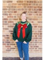 qos QOS Dark Green + Red Wreath Around the Neck Sweater