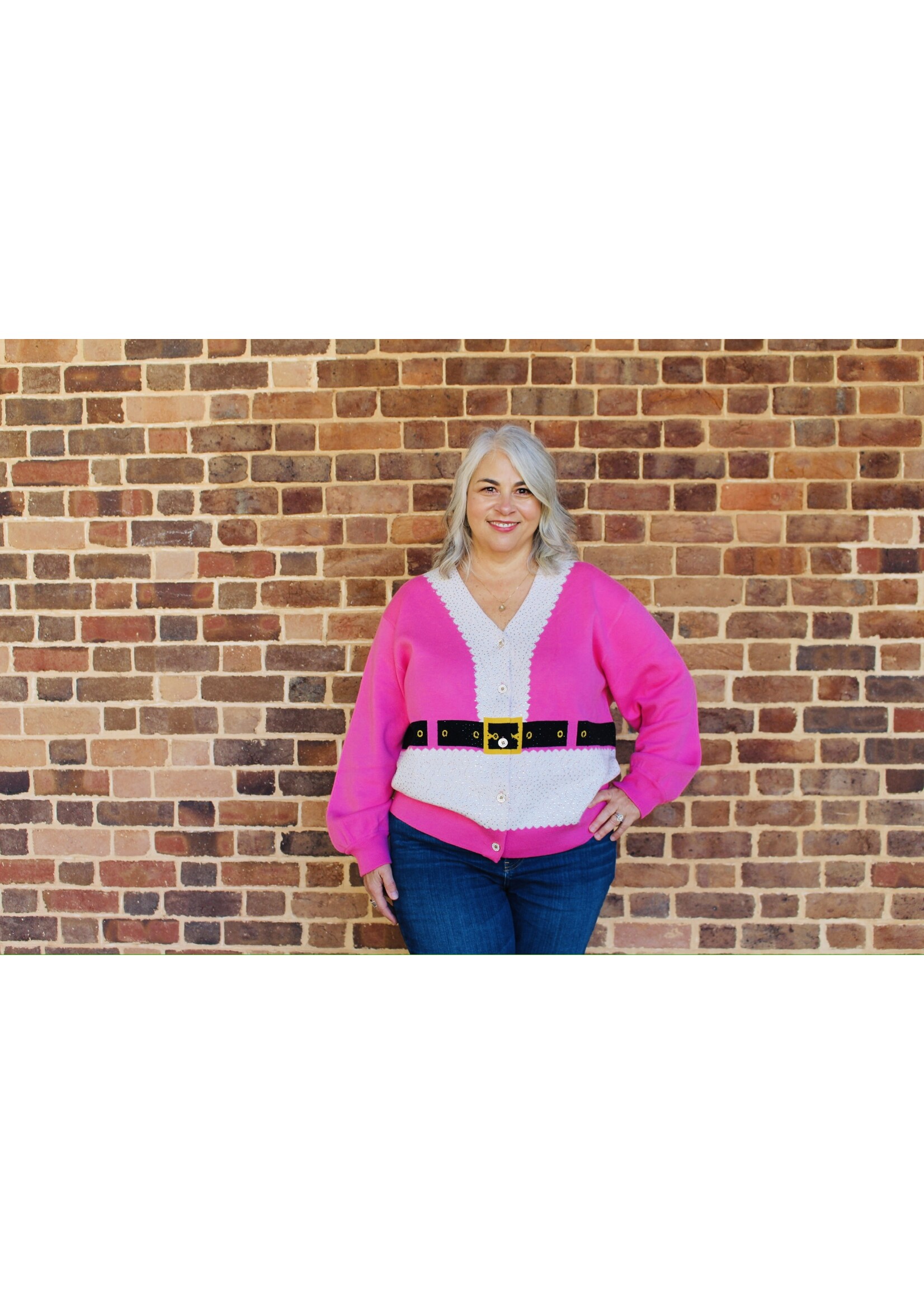 qos QOS Pink Santa's Coat Cardigan