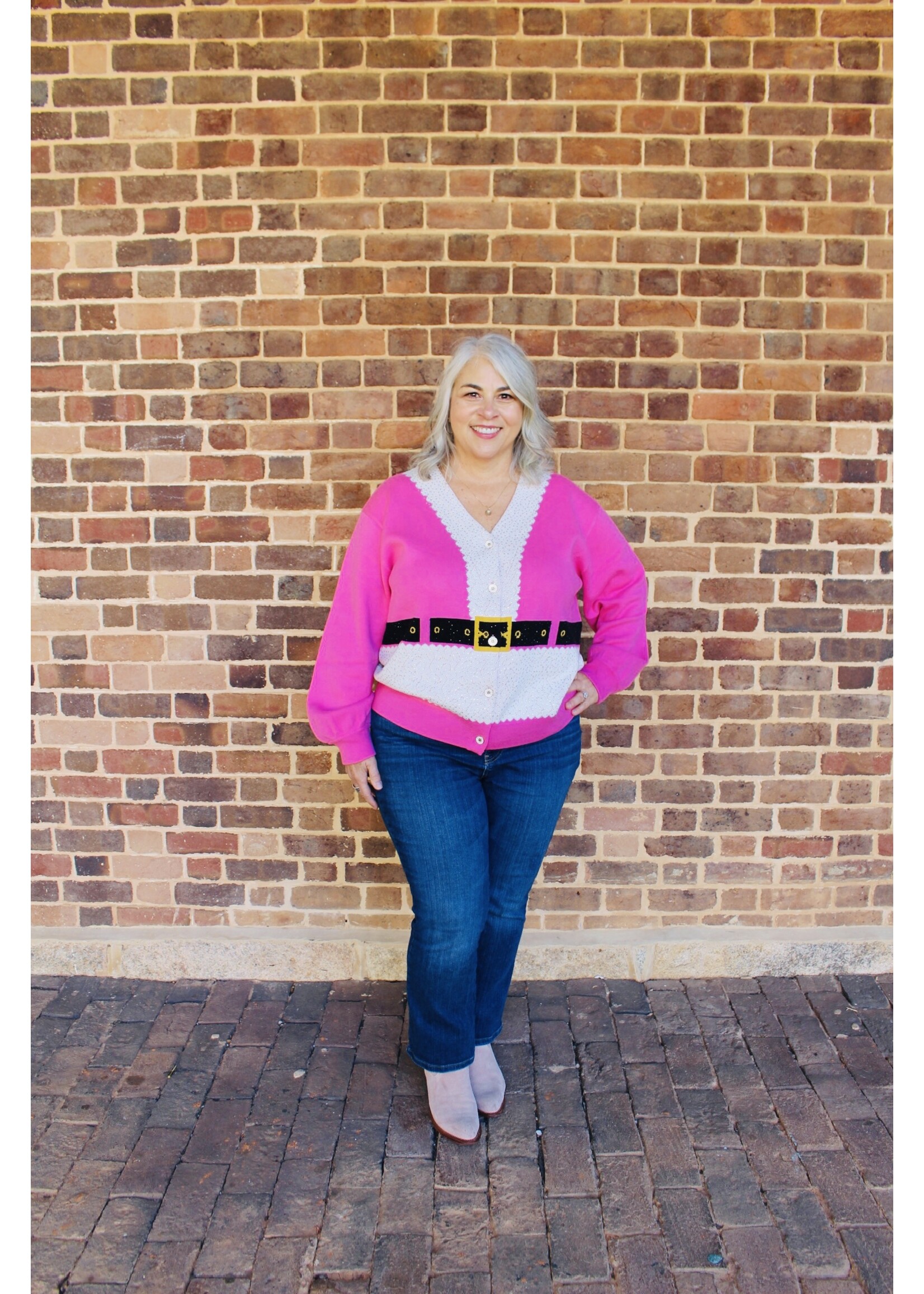 qos QOS Pink Santa's Coat Cardigan