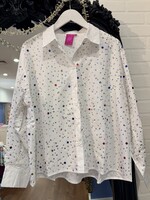 QOS White Multi Rhinestone Button Down