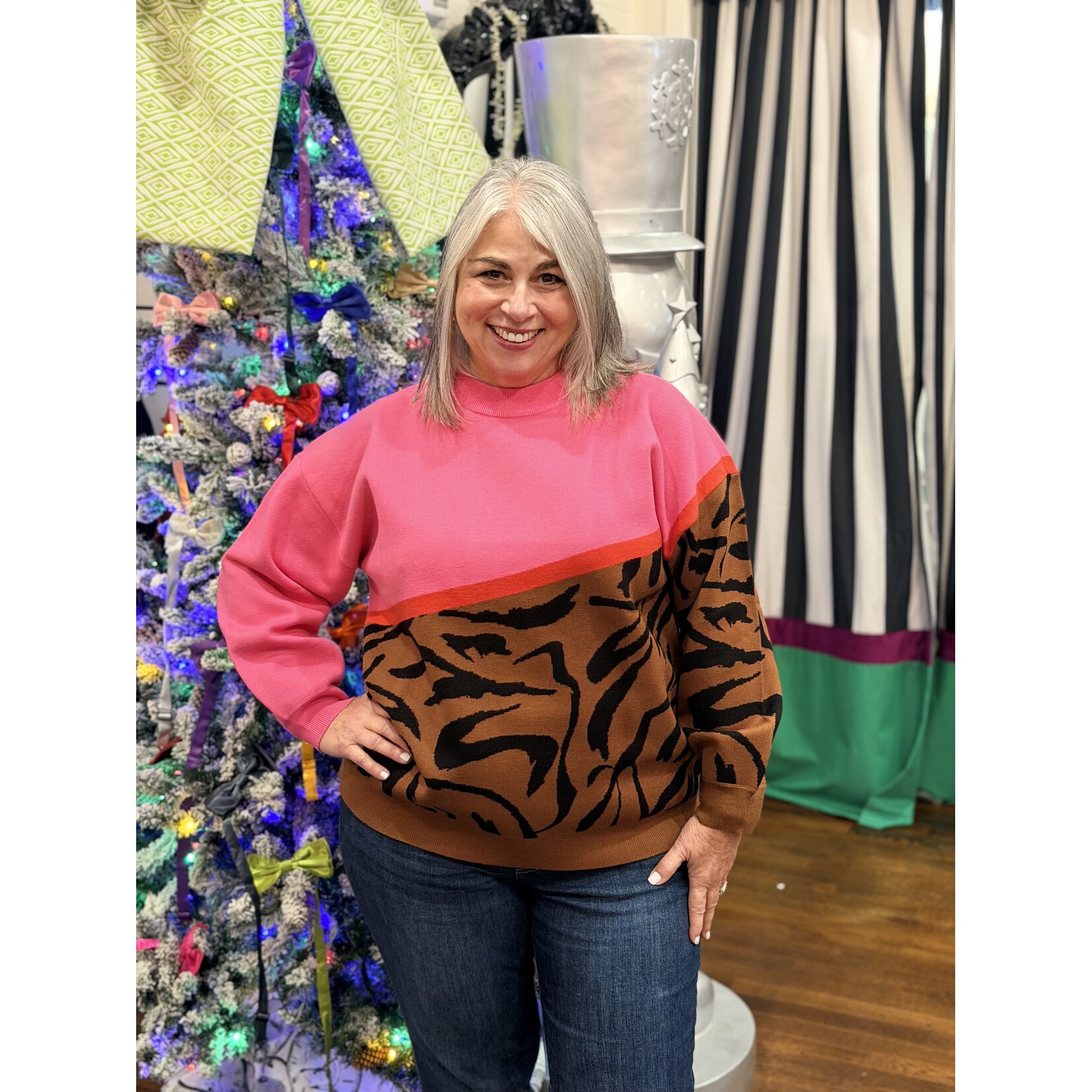 Crosby by Mollie Burch Crosby Maxton Sweater - Pink Zebra Colorblock