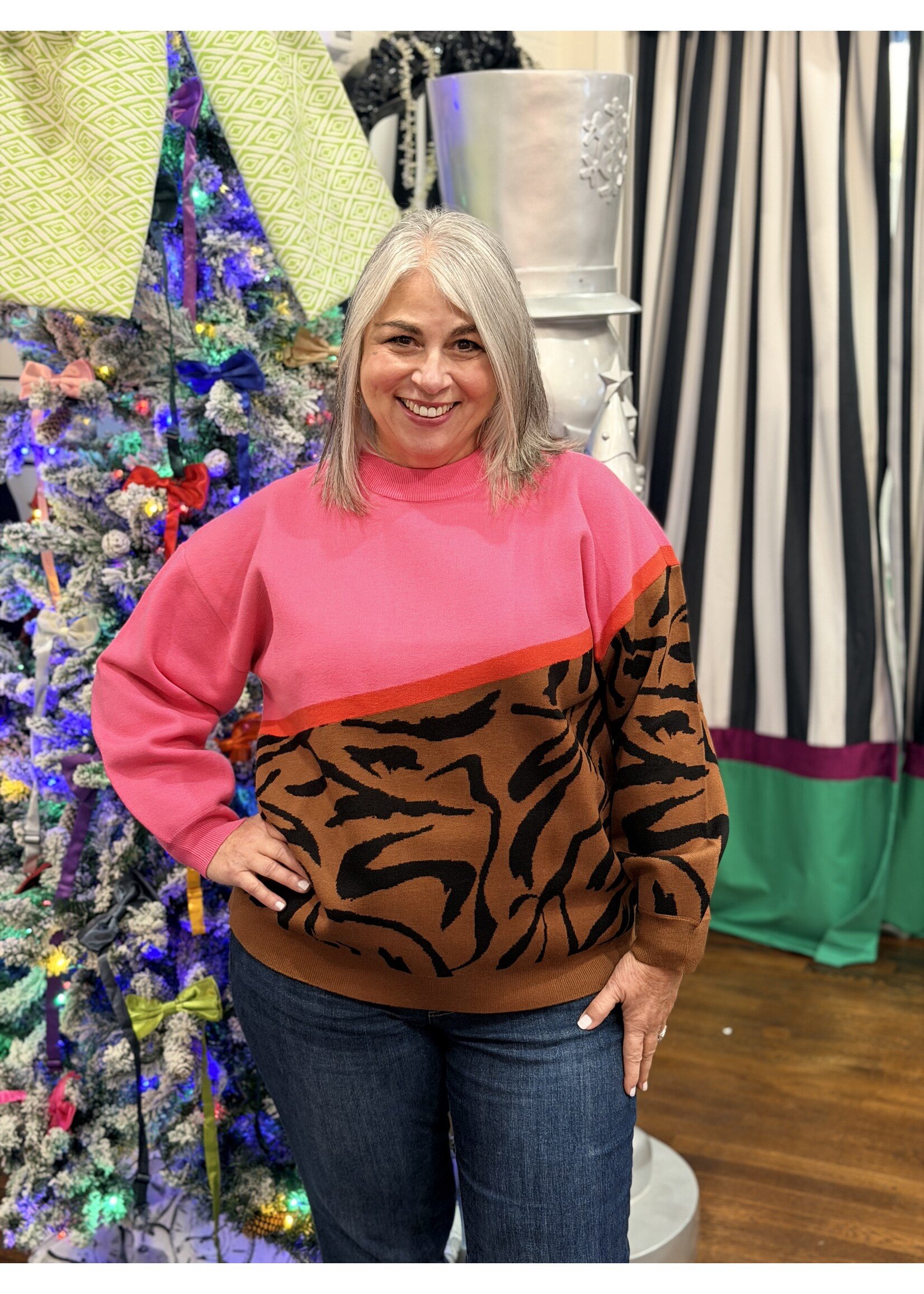 Crosby by Mollie Burch Crosby Maxton Sweater - Pink Zebra Colorblock