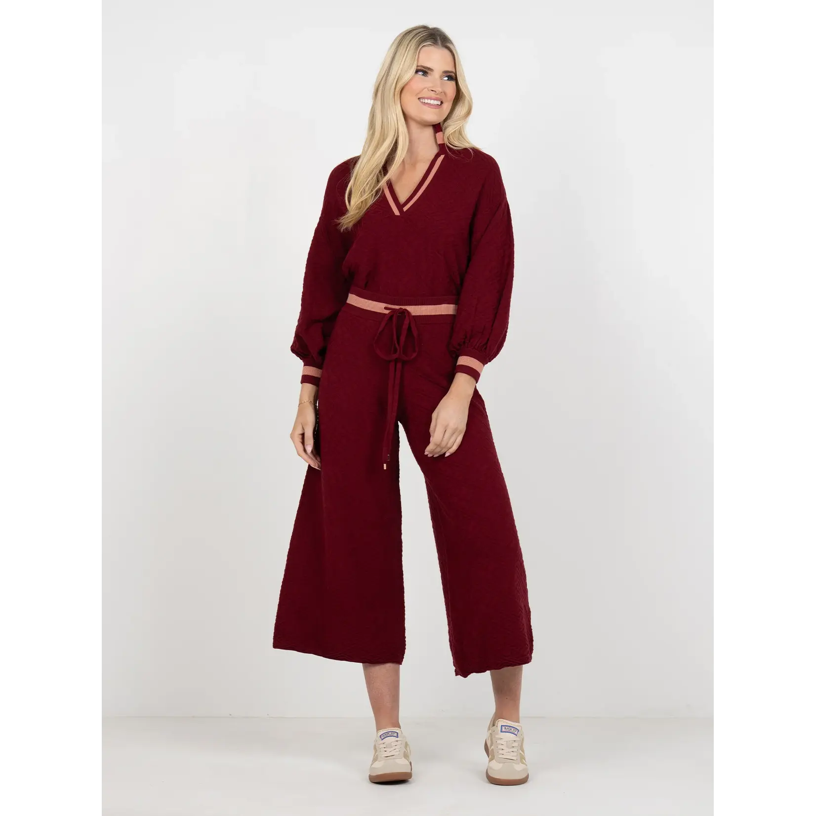 Emily McCarthy Emily McCarthy Teddy Crop Trouser - Merlot Monogram