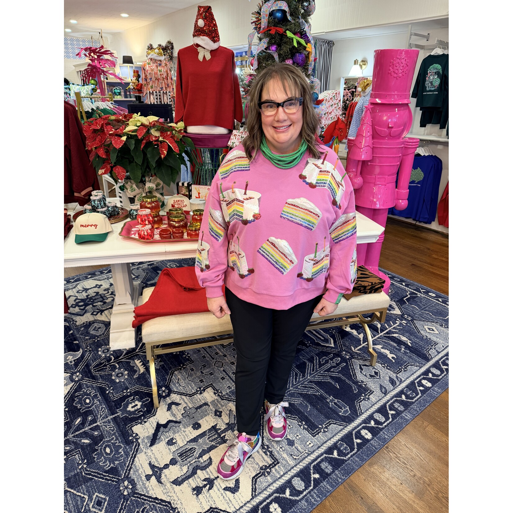 qos QOS Hot Pink Birthday Cake Sweatshirt