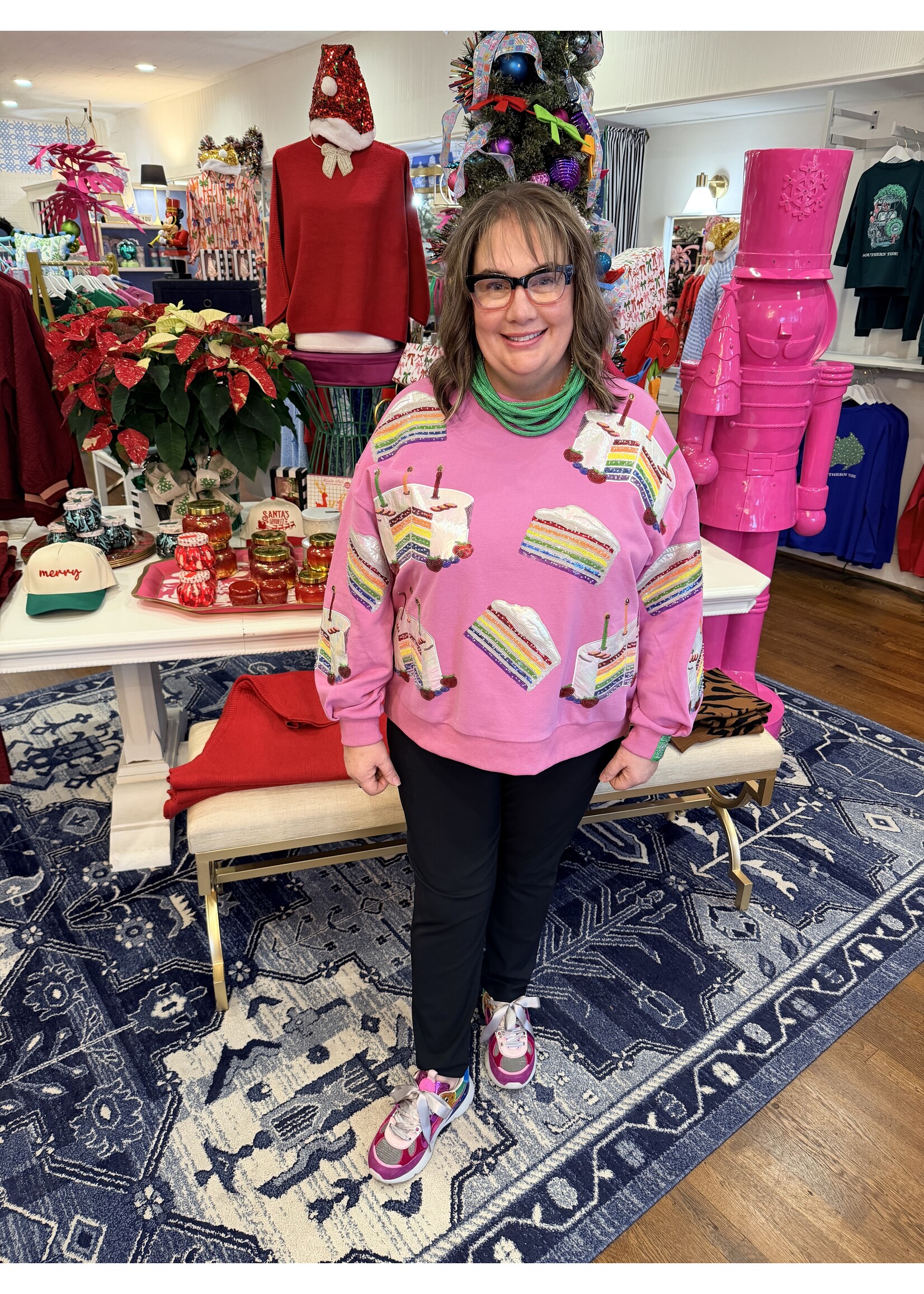 qos QOS Hot Pink Birthday Cake Sweatshirt