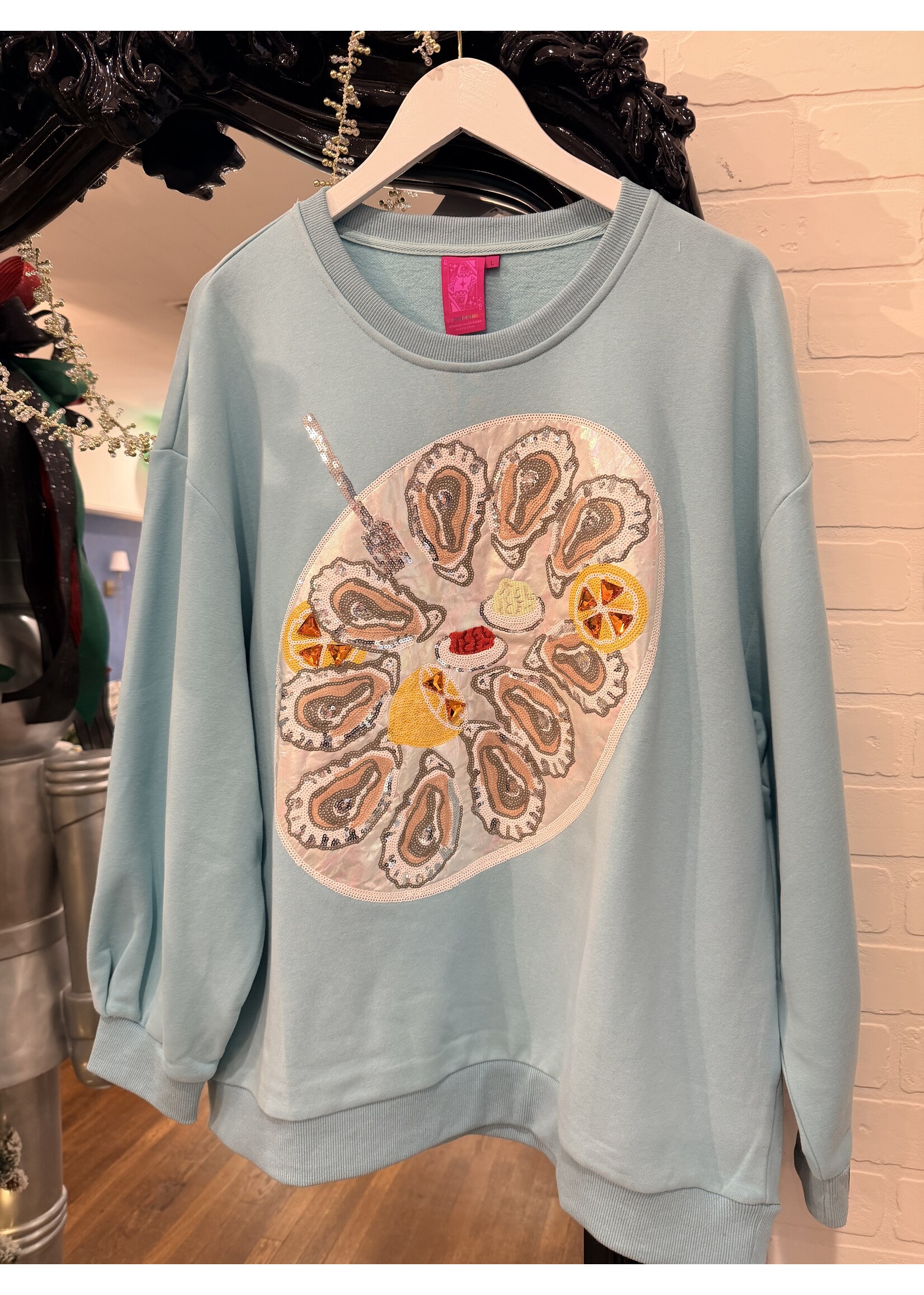 qos QOS Mint Blue Oyster Platter Sweatshirt