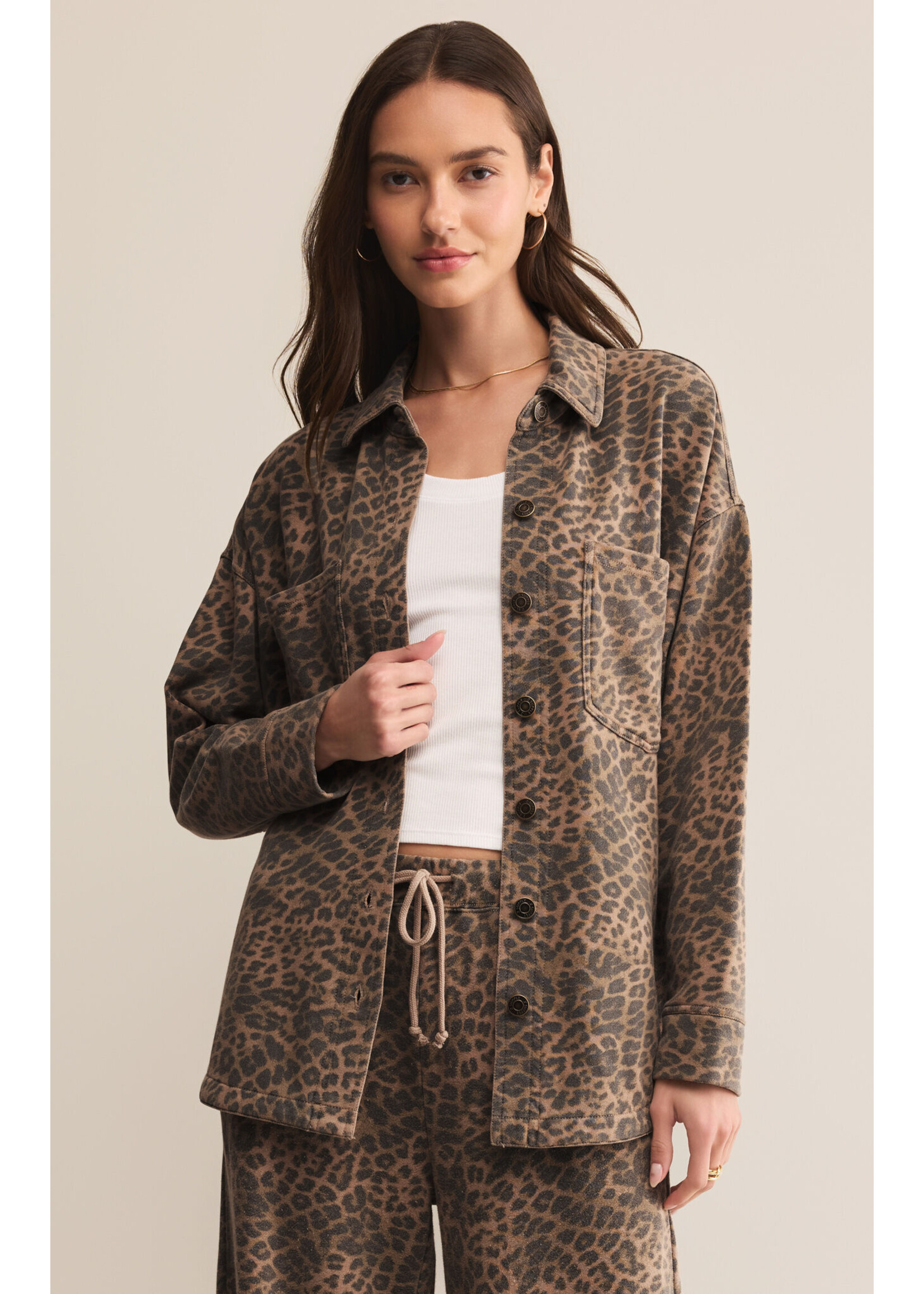 Z Supply Z Supply All Day Leopard Jacket - Dessert Tan