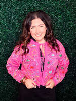 qos QOS Hot Pink Groovy Heart Tie up Sweater