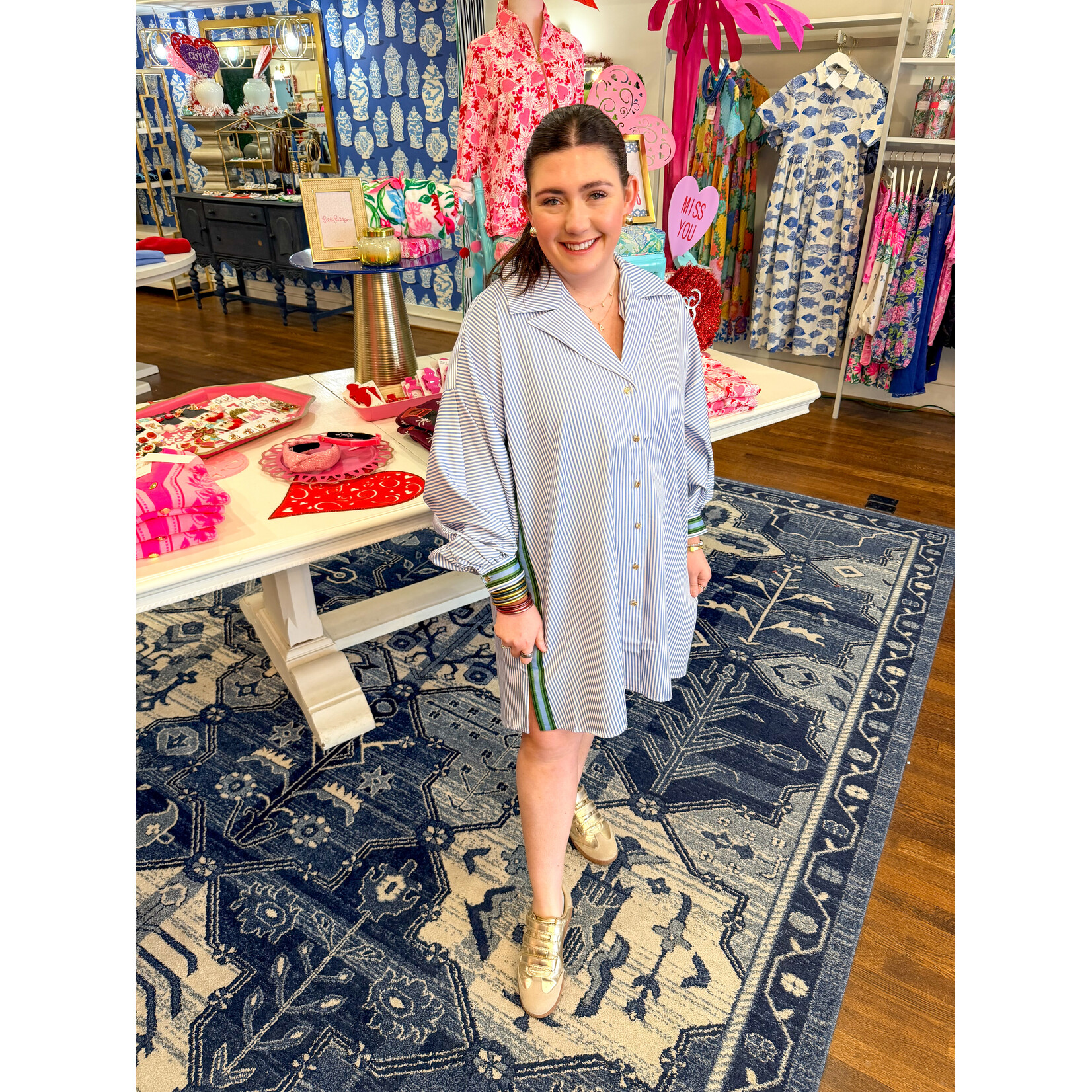 Emily McCarthy Iris Oxford Dress - Grapemist Stripe