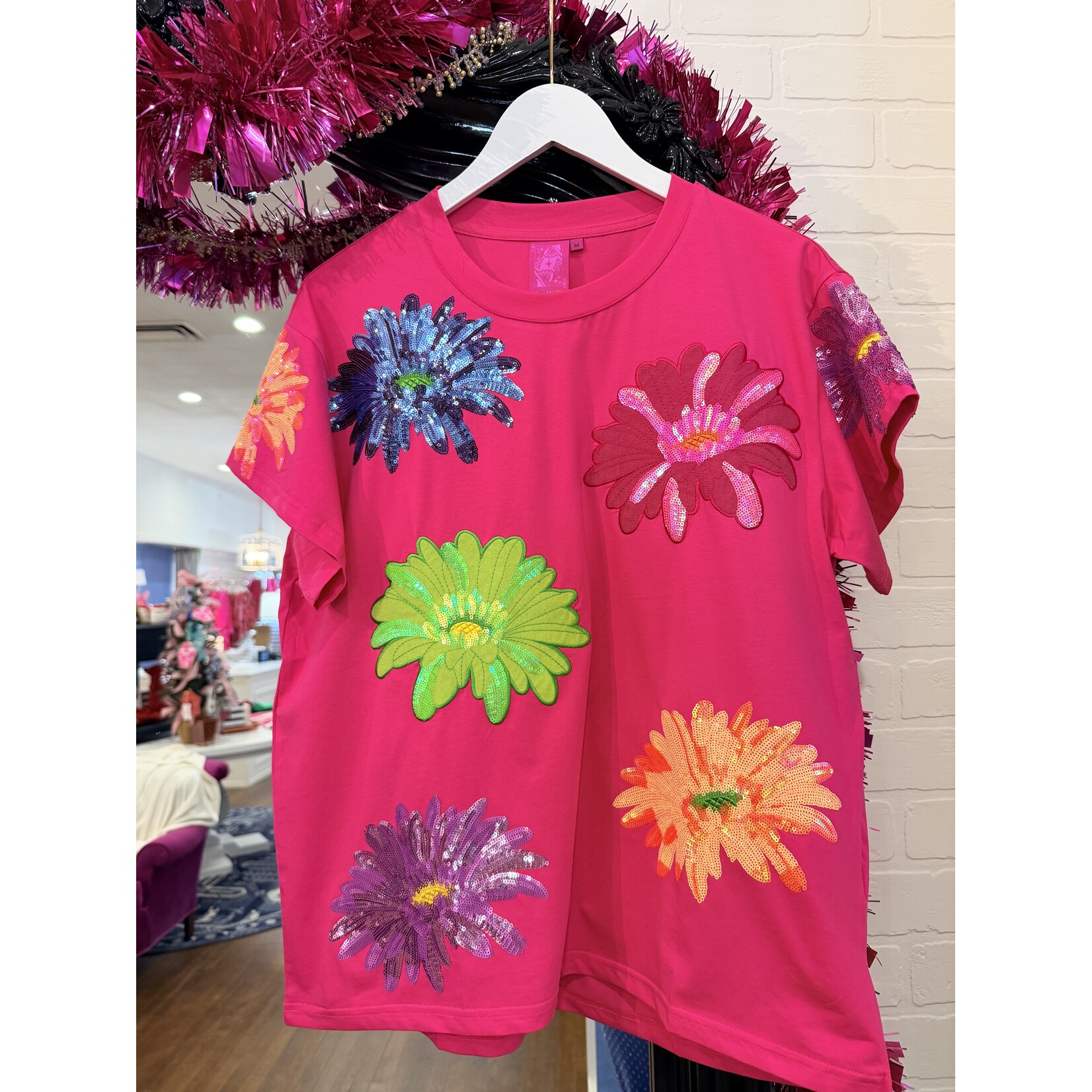 qos QOS Hot Pink Multi Flower Tee