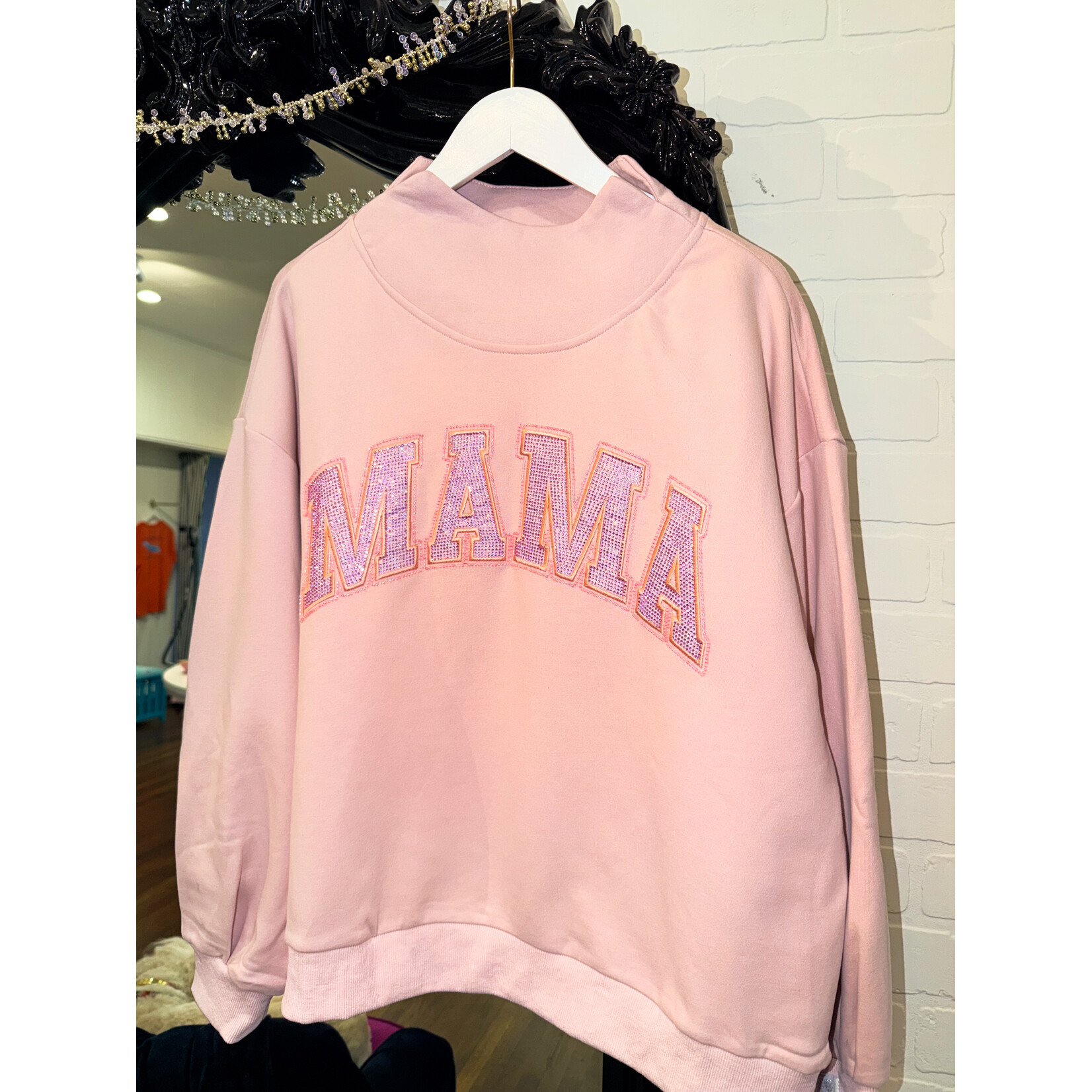 qos QOS Mama Mock Neck Sweatshirt - Light Pink