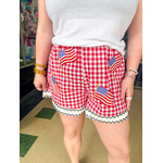 qos QOS Red + White Gingham American Flag Short