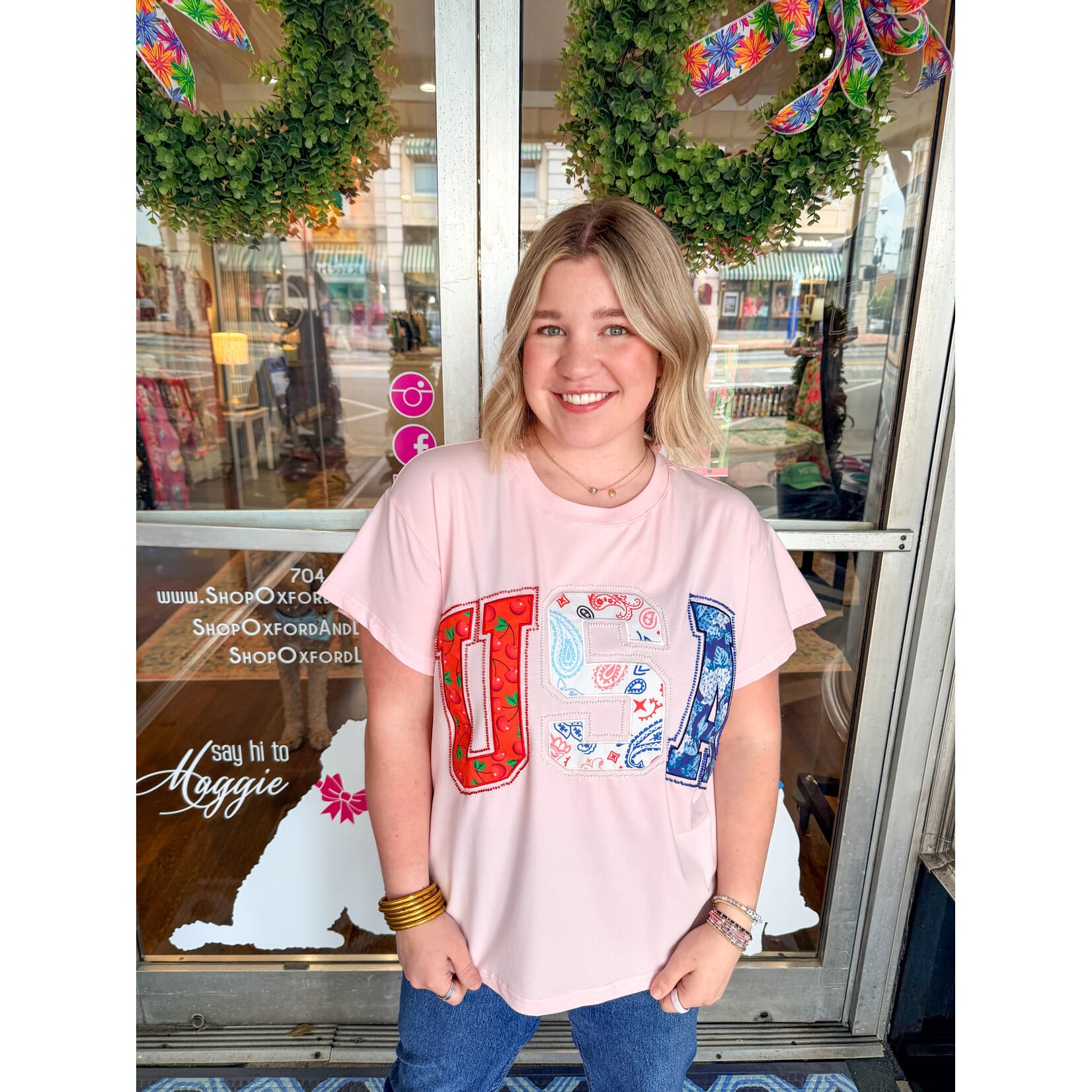 qos QOS Light Pink USA Bandana Tee