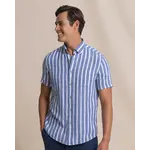 Southern Tide Southern Tides Linen/Rayon Seamark Stripe Sportshirt- Tide Blue