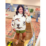 Queen of Sparkles QOS Flying Ducks Mock Neck Sweatshirt- Ivory