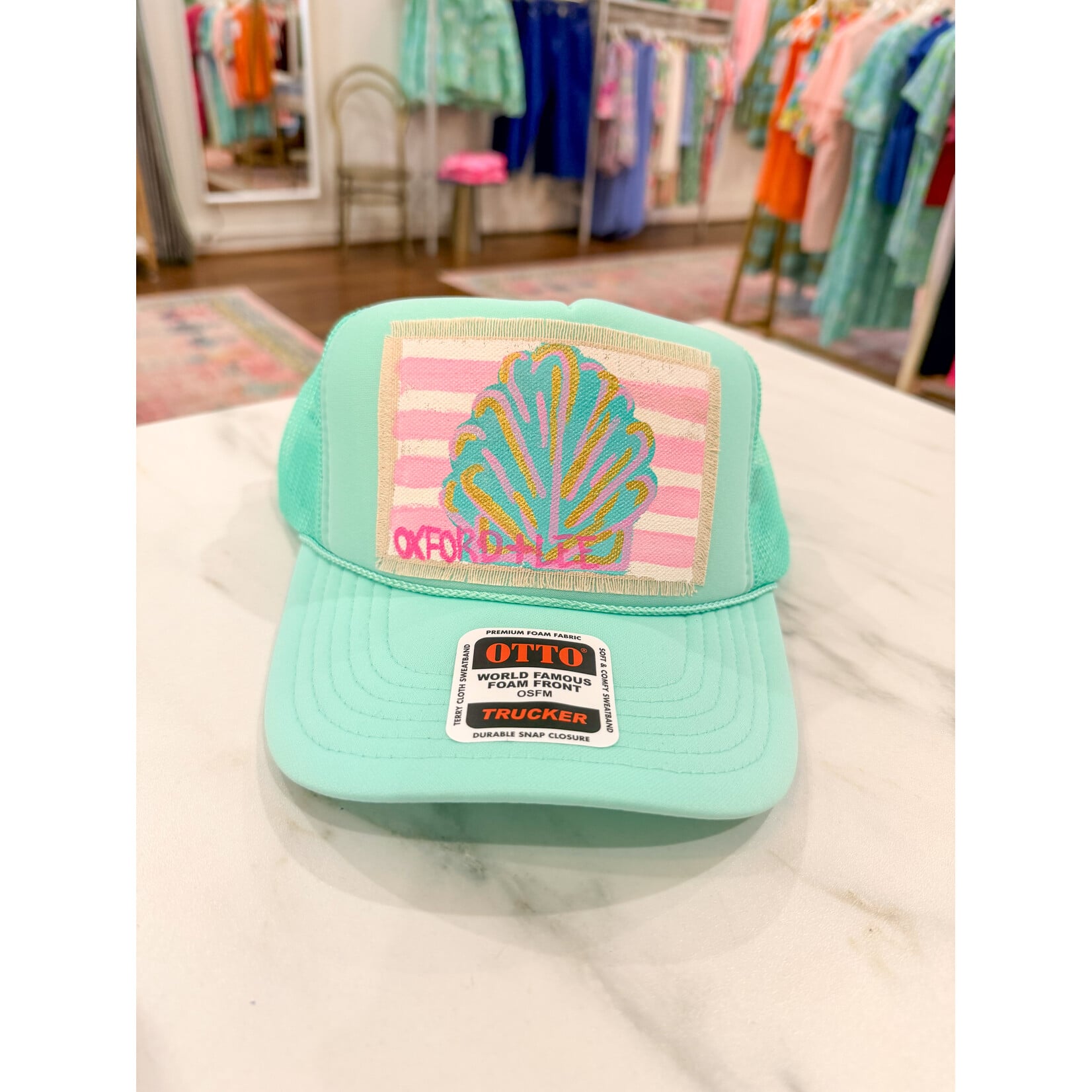 Handpainted Stripe Shell hat - seafood