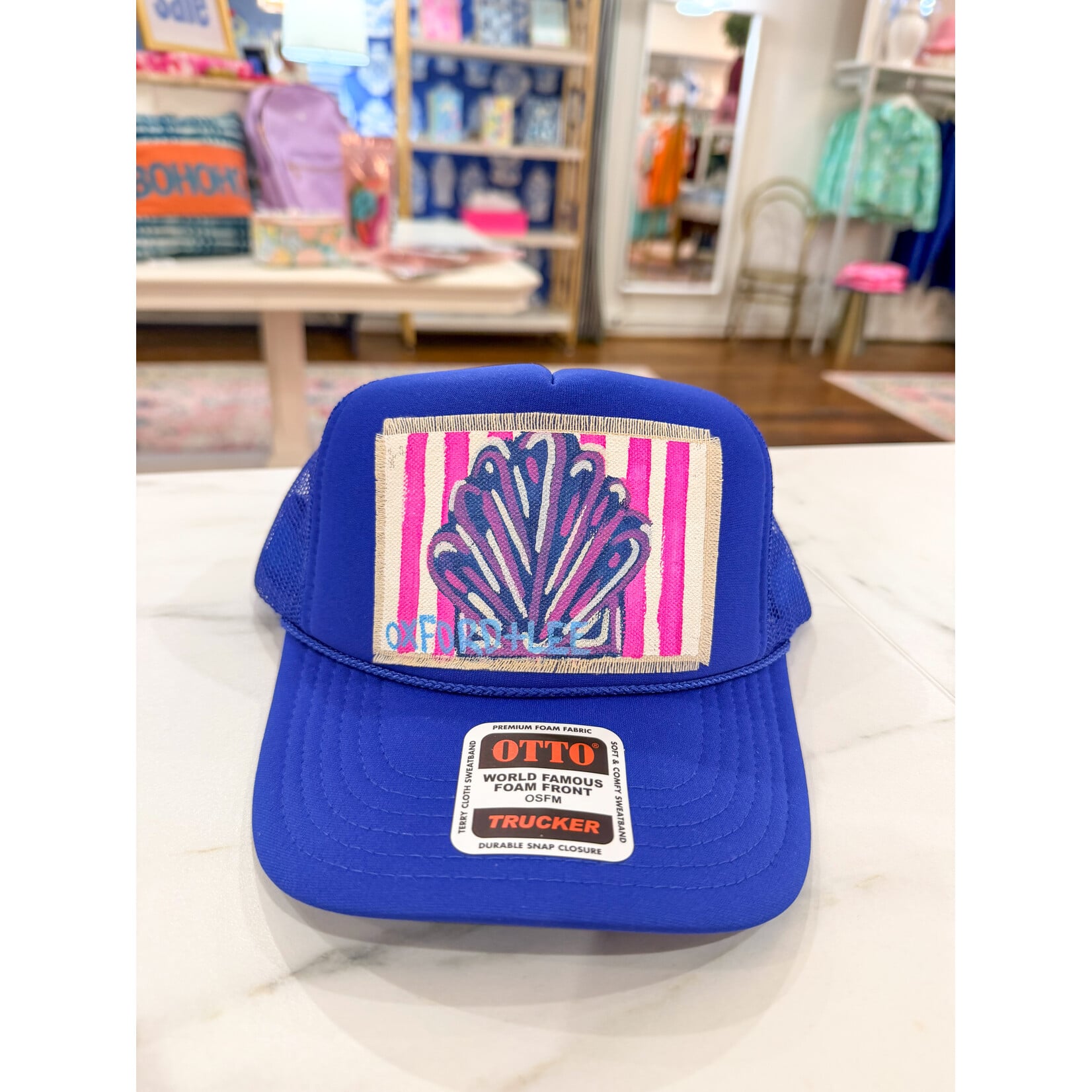 Handpainted Stripe Shell Hat - Cobalt