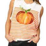 QOS Ivory + Orange Striped Pumkin Knit Tank