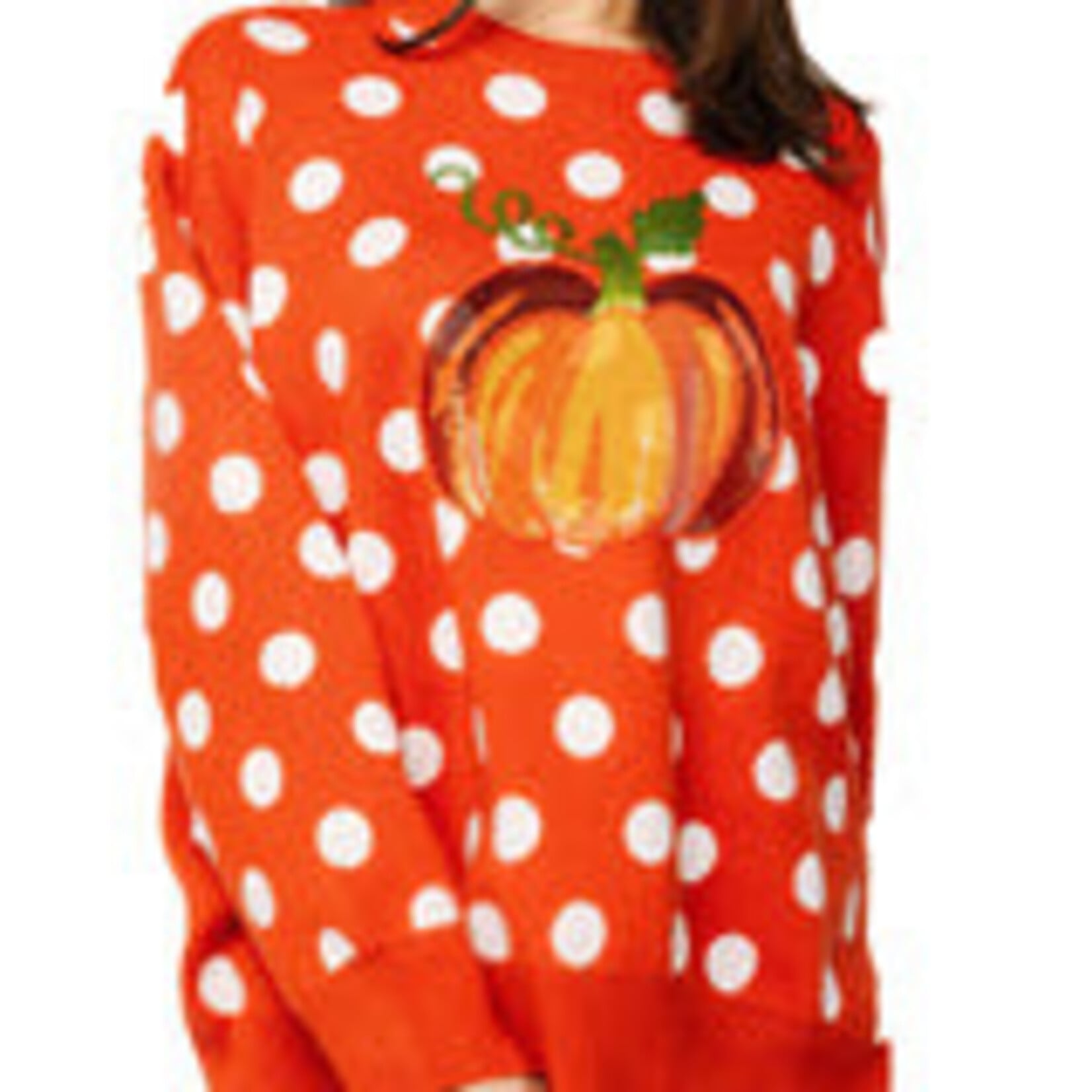 qos Qos Orange Polkadot Pumpkin Sweater