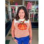 QOS Ivory + Orange Striped Pumkin Knit Tank