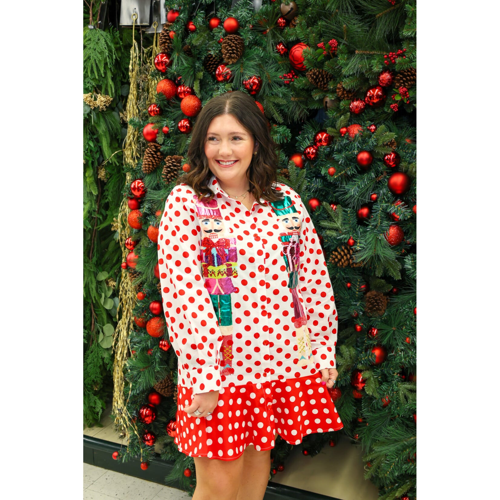 Queen of Sparkles QOS Polka Dot Metallic Nutcracker Button up