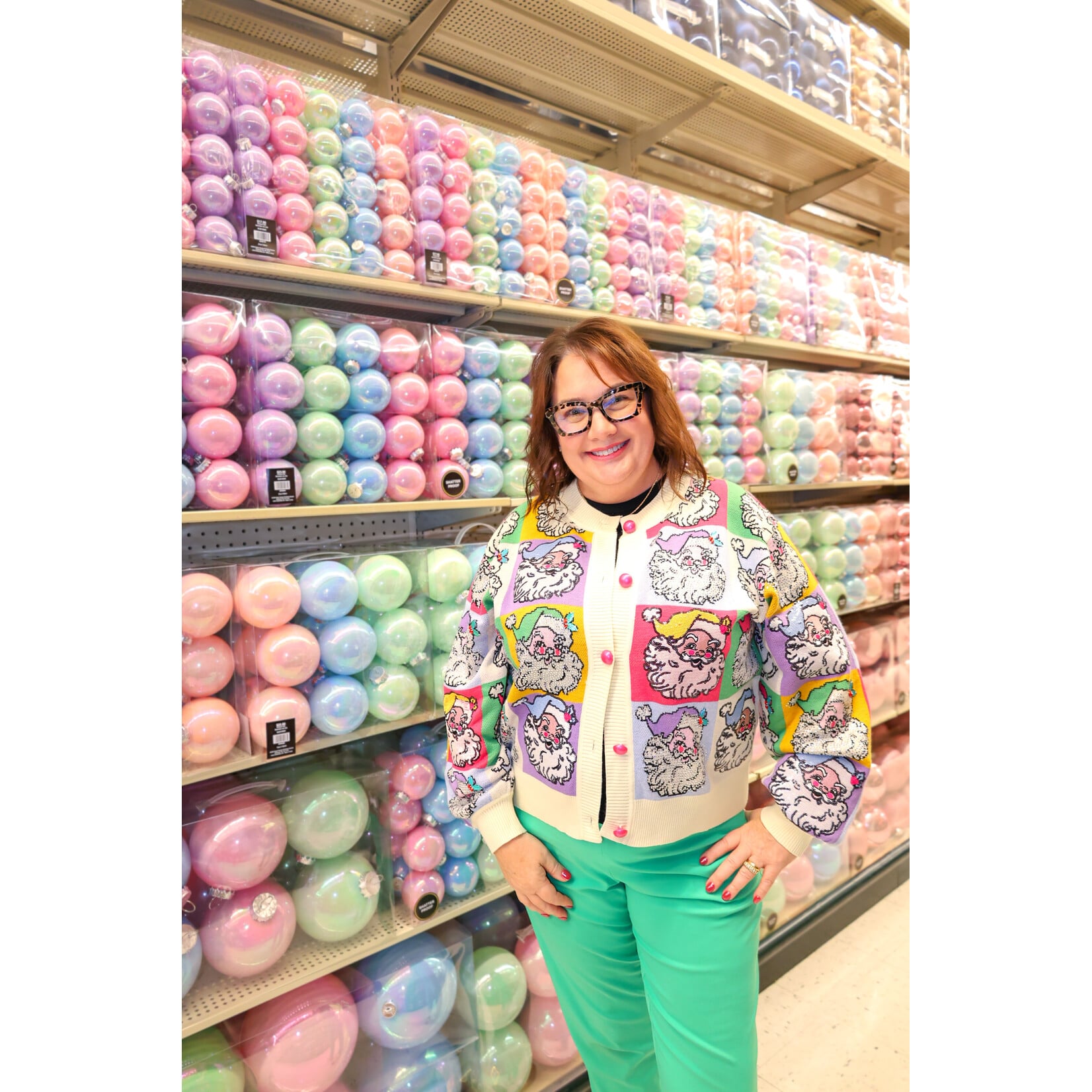 Queen of Sparkles QOS Colorblock Santa Button up - Pastel