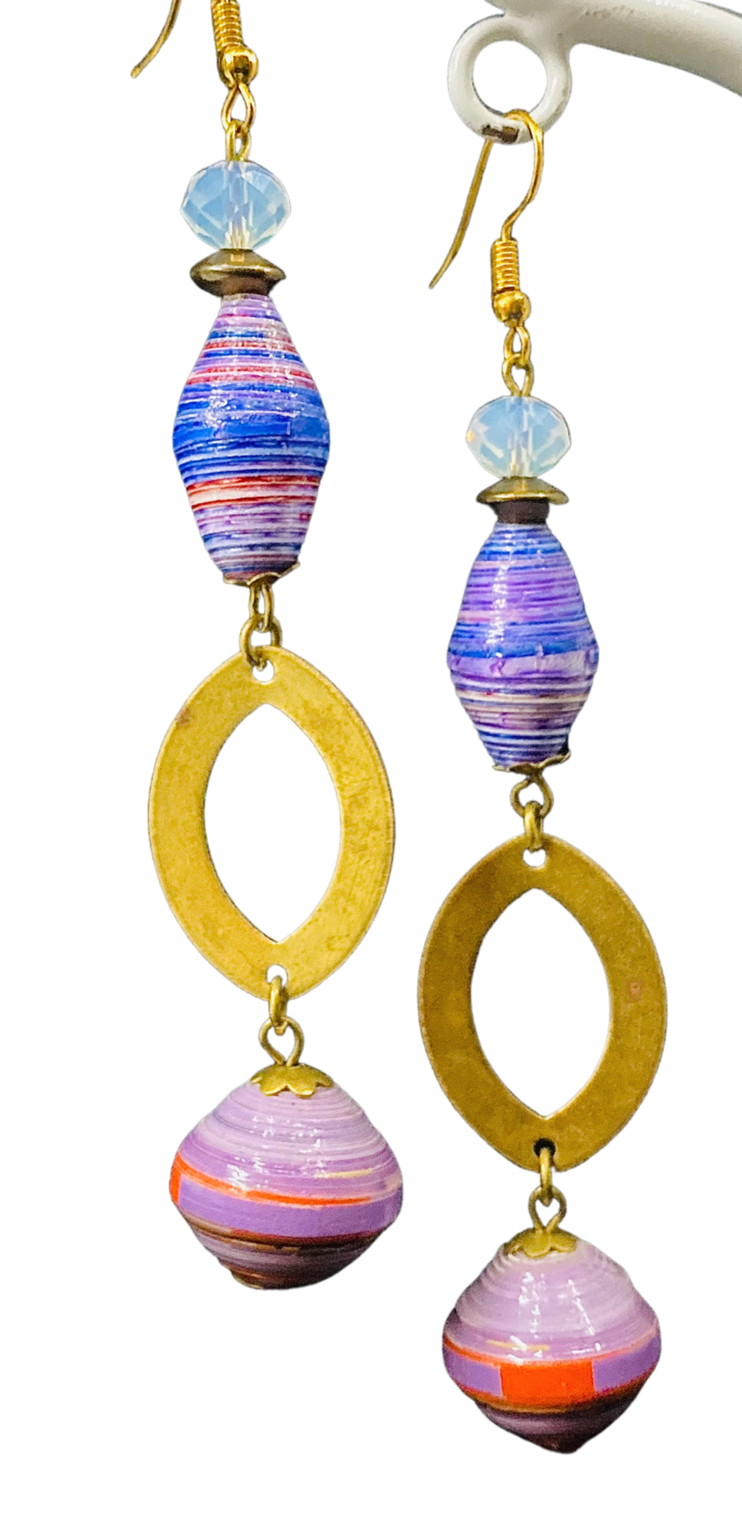 Purple Earrings, Huge, Paper Beads, Handcrafted, Vintage Earrings, 3 - Ruby  Lane