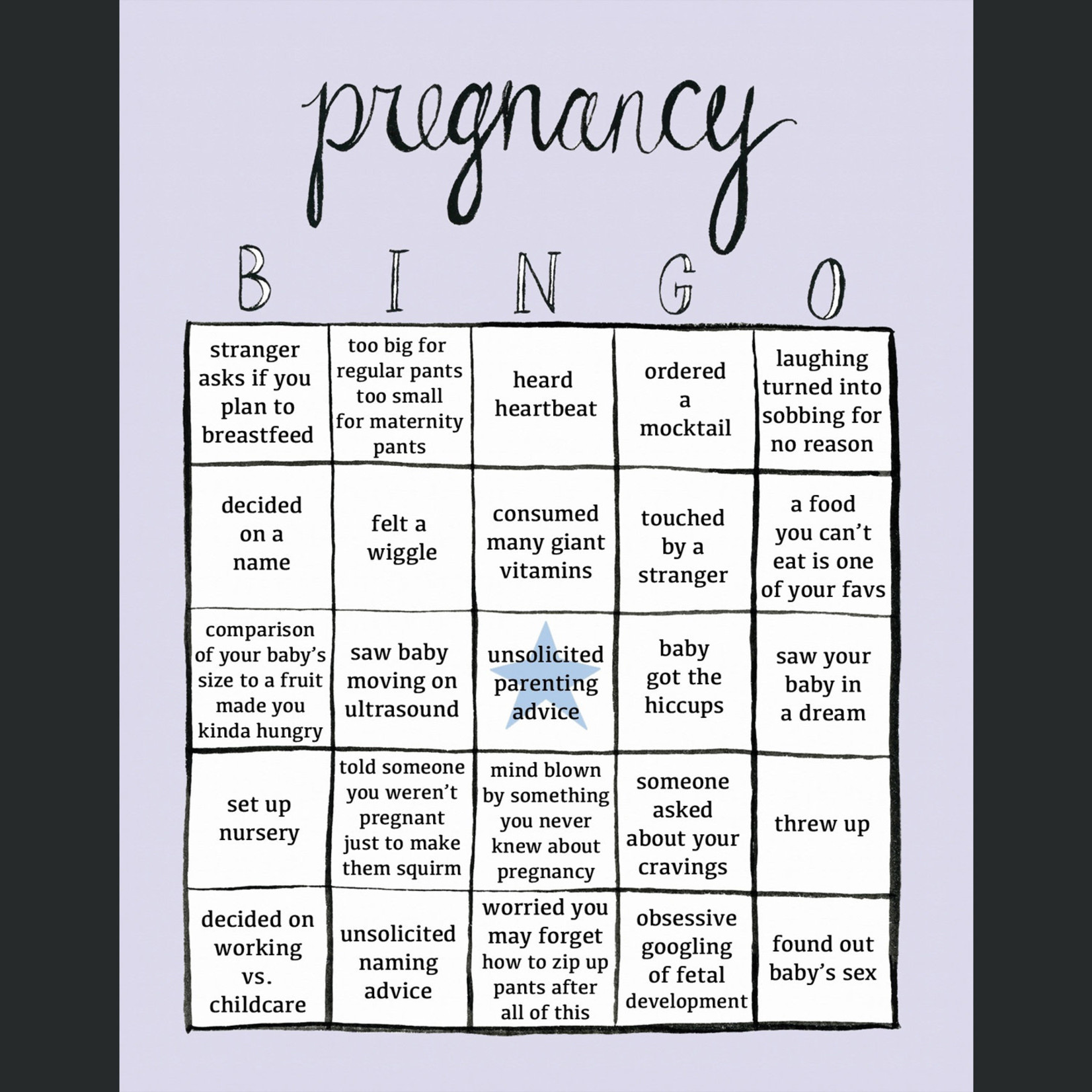 TYLRE Pregnancy Bingo Card