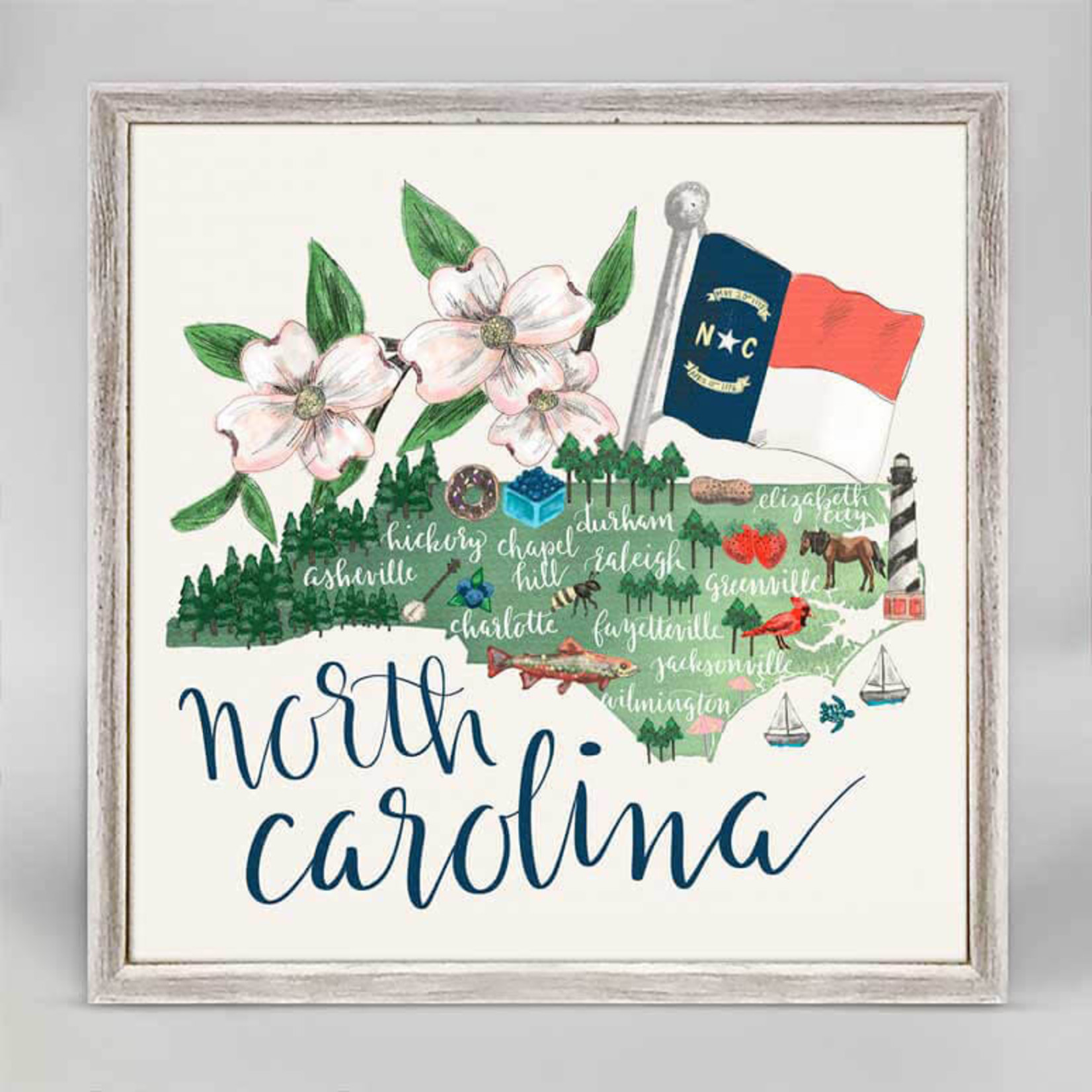 NC State Map Rustic Framed Canvas