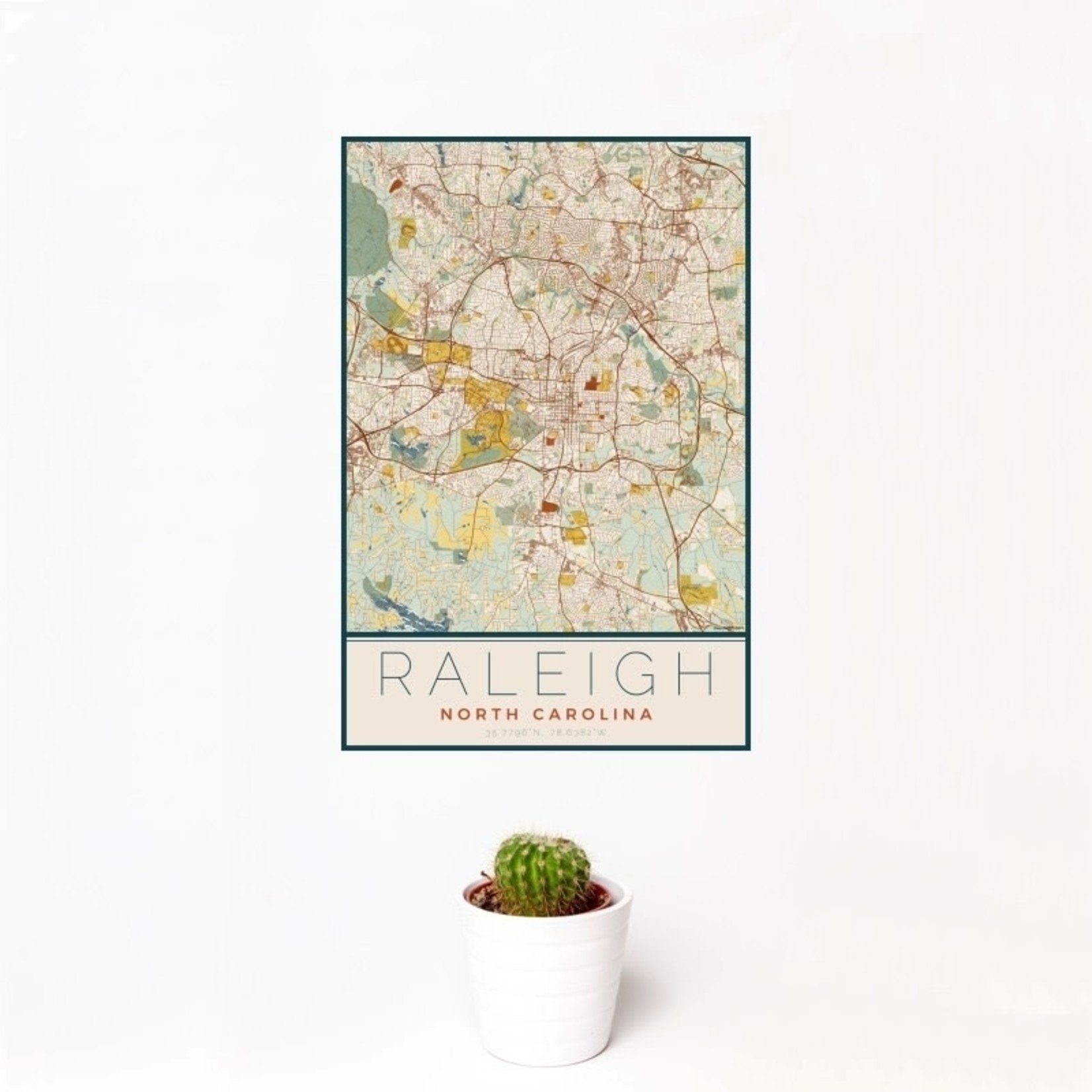 Raleigh Woodblock Map Print