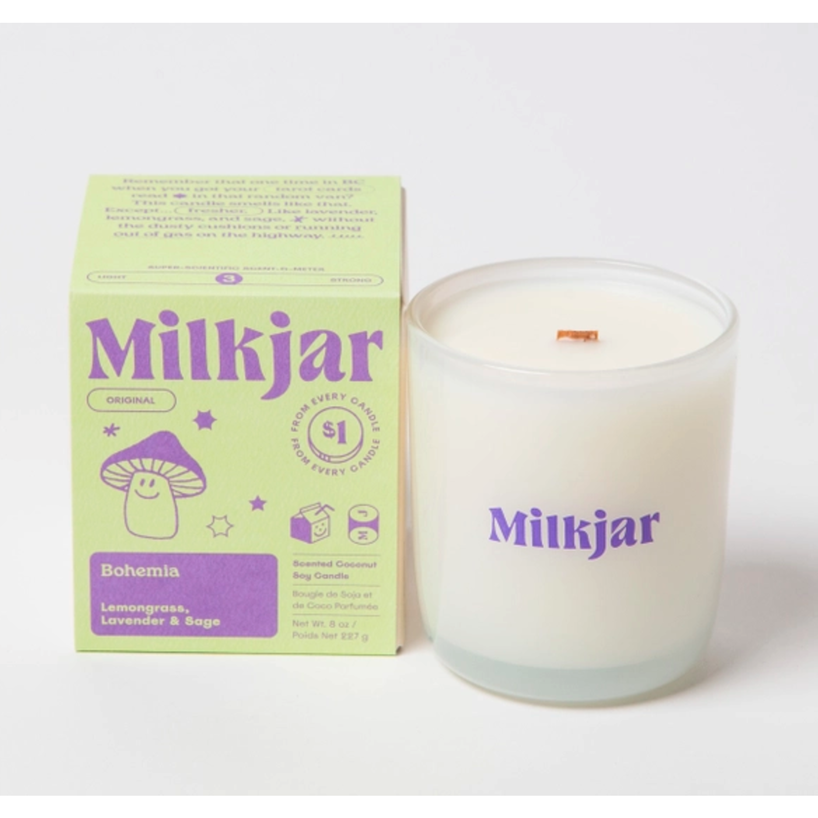 Milk Jar Bohemia Candle 8oz - Lemongrass, Lavender, Sage Coconut
