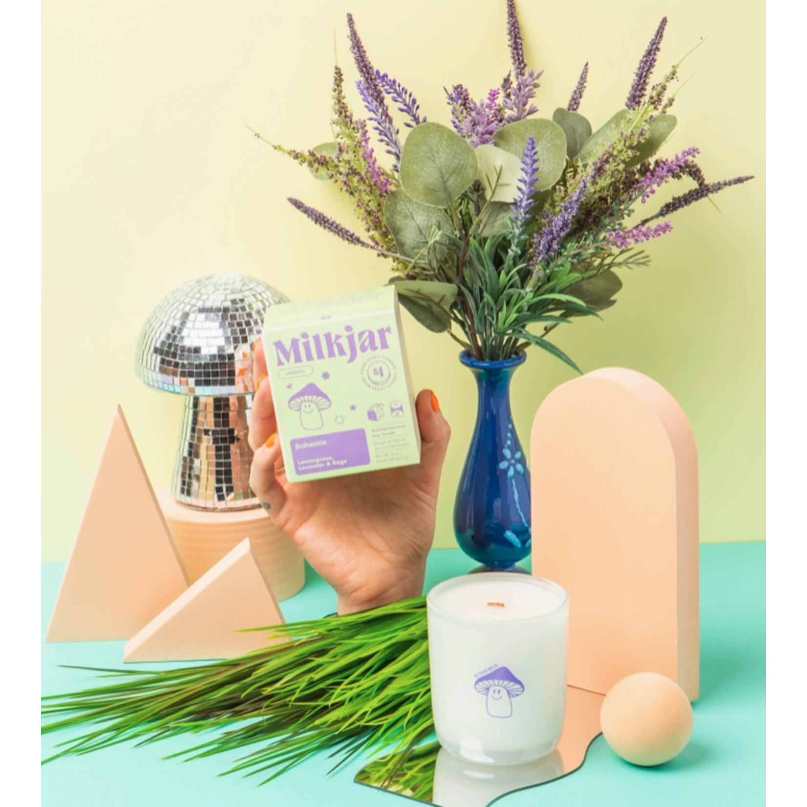 Milk Jar Bohemia Candle 8oz - Lemongrass, Lavender, Sage Coconut