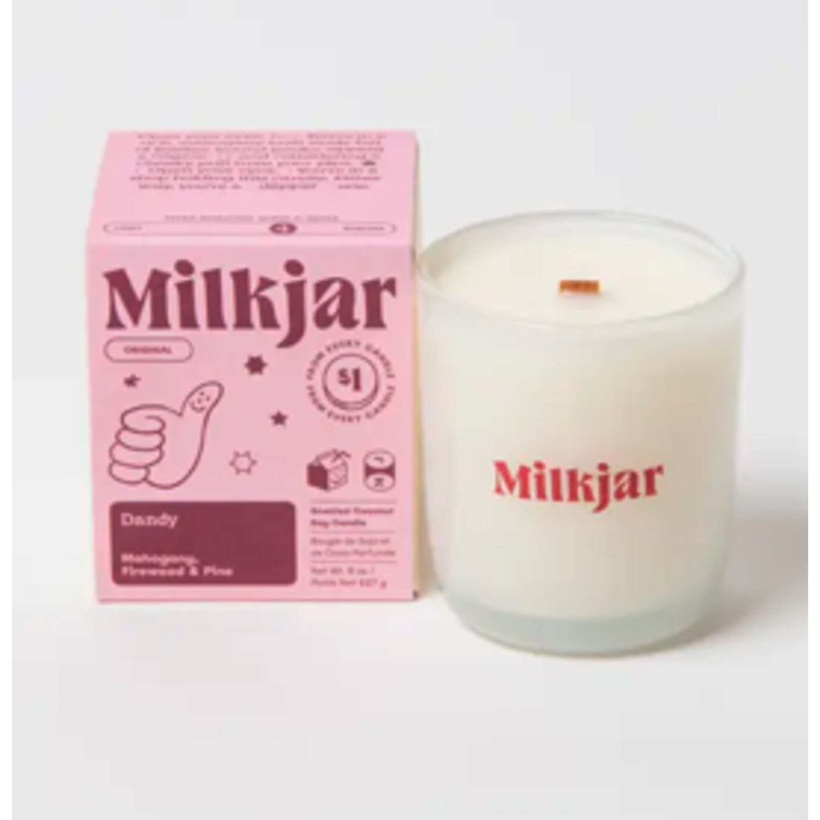 Milk Jar Dandy Candle 8oz - Mahogany, Firewood, Pine Coconut