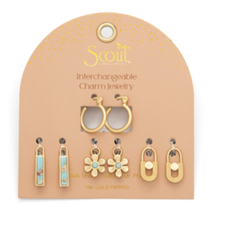 Interchangeable Charm Earrings Aqua Terra/Peace/Gold