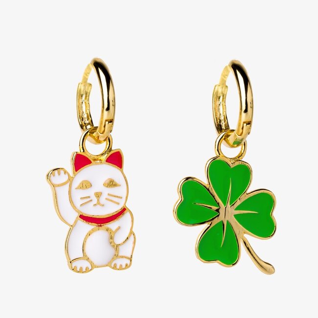 Yellow Owl Hoop Earrings Lucky Cat + Clover