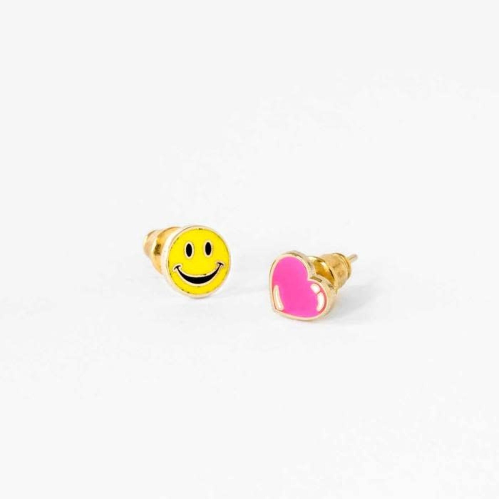 Yellow Owl Post Earrings Happy Face + Heart