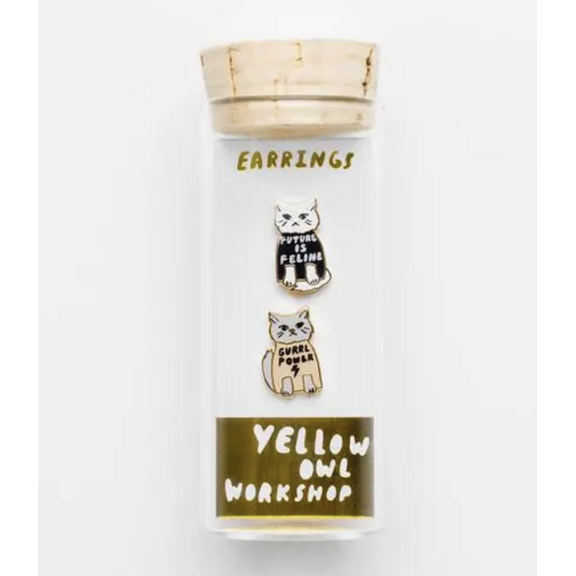 Yellow Owl Post Earrings Gurrrl Power