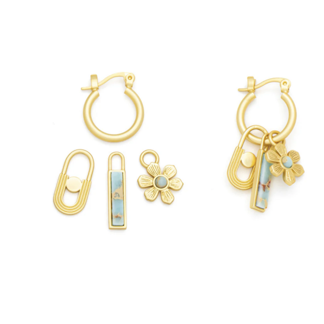 Interchangeable Charm Earrings Aqua Terra/Peace/Gold