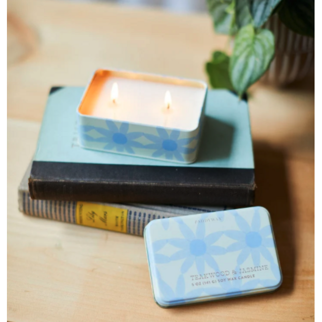 Everyday Tin 5oz Ivory Blue Flower - Teakwood + Jasmin