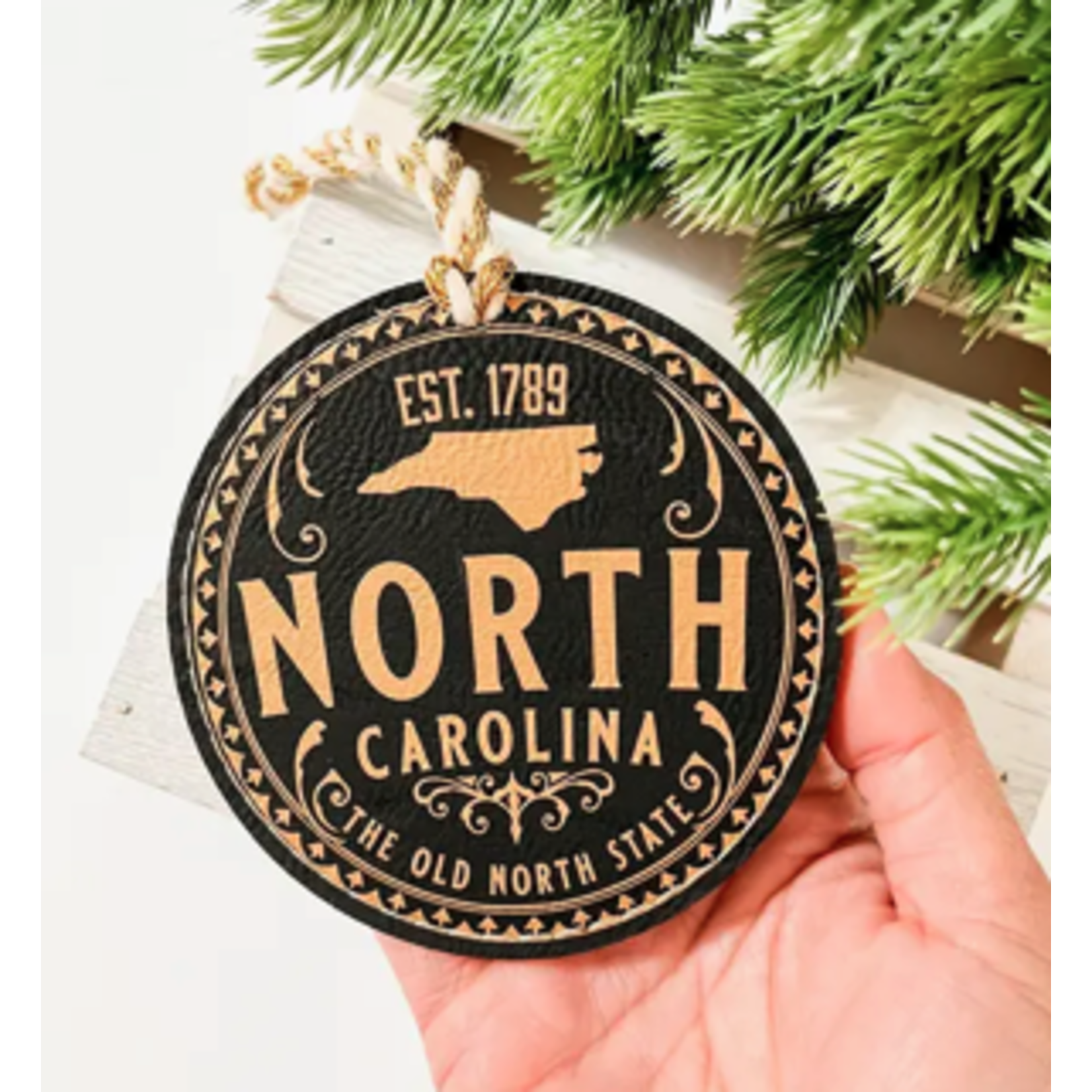 Vintage North Carolina Leather Ornament