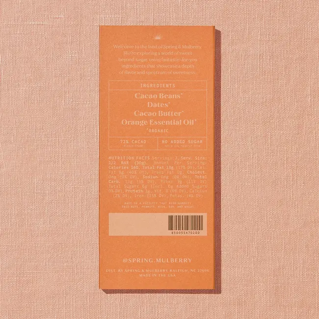 Spring + Mulberry Spring + Mulberry 2.1oz - Blood Orange Date-Sweetened Dark Chocolate