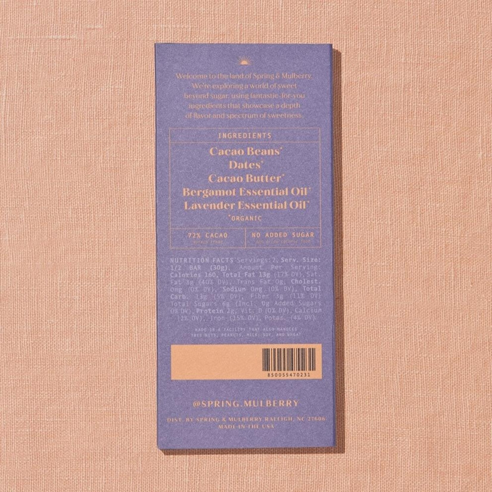 Spring + Mulberry Spring + Mulberry 2.1oz - Bergamot Date-Sweetened Dark Chocolate