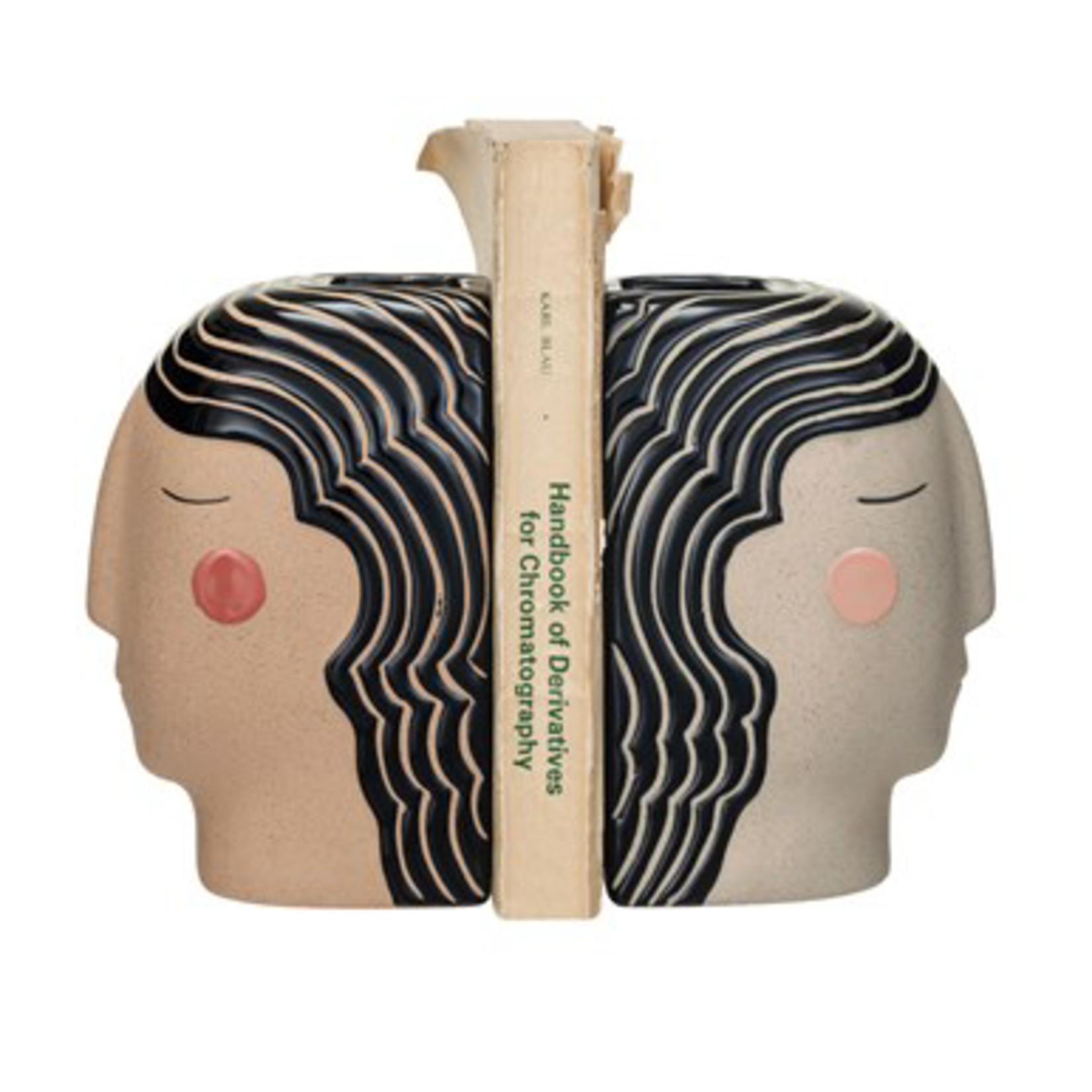 Painted Stoneware Head Vases/Bookend Set (2)