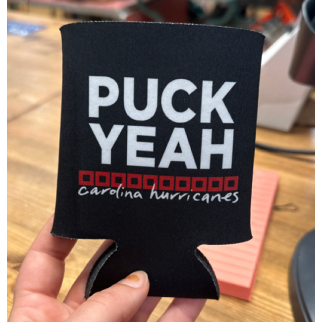 Mutually Assured Construction Puck Yeah Canes Koozie